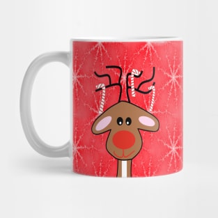 REINDEER Christmas Red With Snowflakes Mug